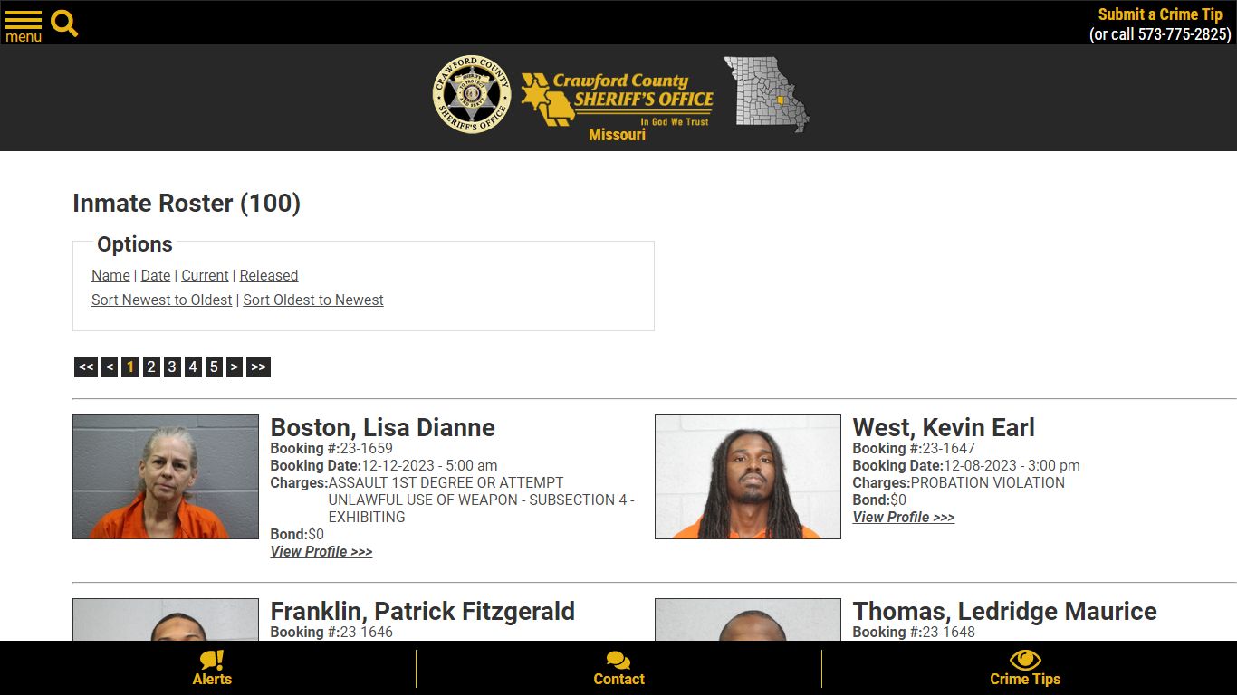 Current Inmates Booking Date Descending - Crawford County Sheriff MO