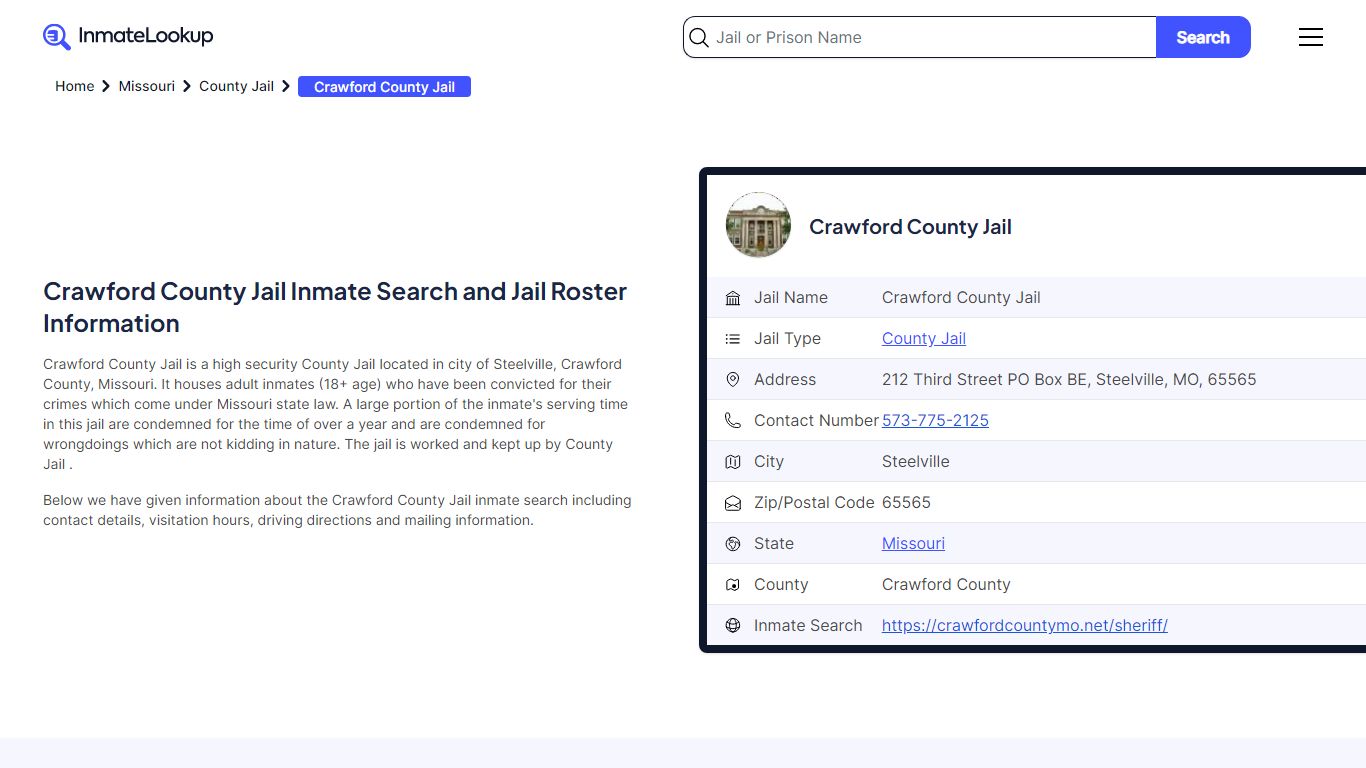 Crawford County Jail Inmate Search and Jail Roster Information